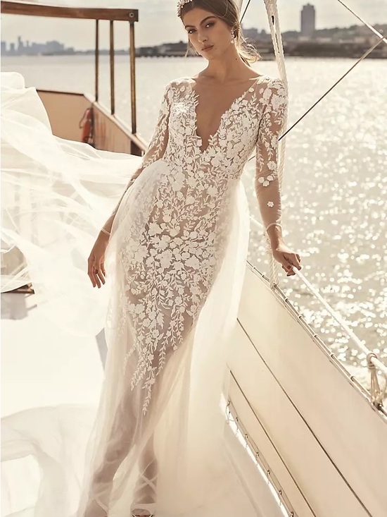 Galina Signature Dresses & Skirts - Galina Signature - Embroidered Illusion Bodysuit Wedding Dress & optional skirt